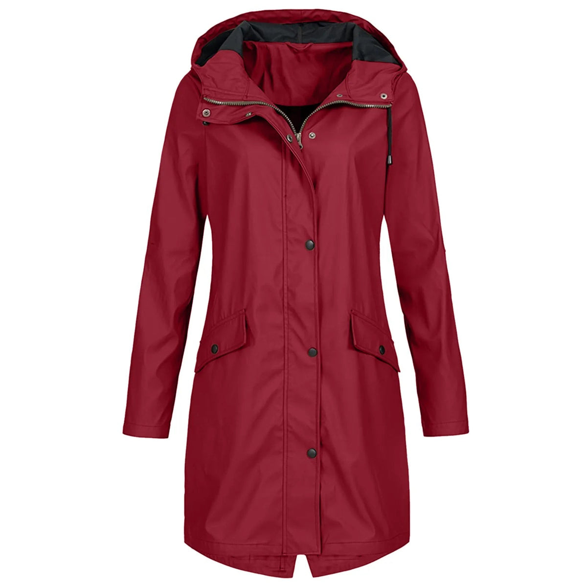 Damen Regenjacke mit Kapuze und Druckknopfverschluss | A&B - 7 - Annoboutique