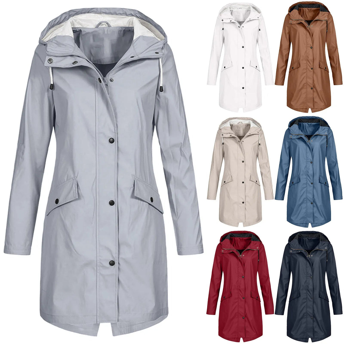 Damen Regenjacke mit Kapuze und Druckknopfverschluss | A&B - 8 - Annoboutique