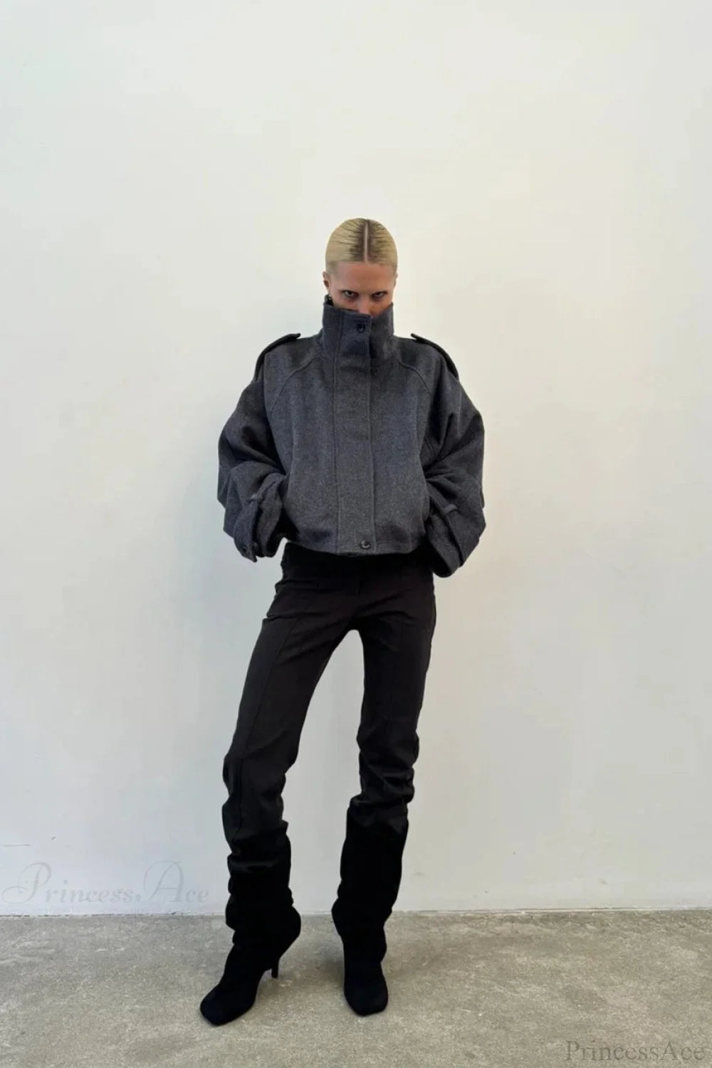 Oversized Damenjacke mit Stehkragen und Knopfverschluss | A&B - 7 - Annoboutique