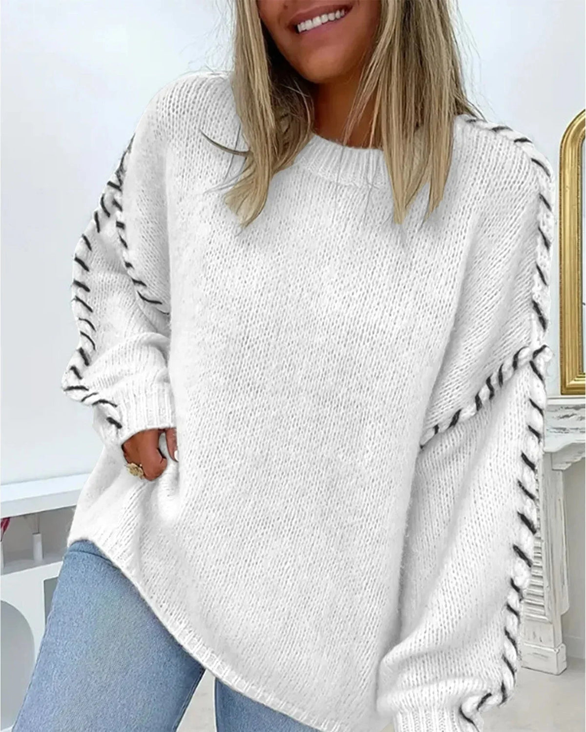 Pullover Damen mit lässigem Schnitt und auffälligen Ärmel-Details | A&B - 3 - Annoboutique