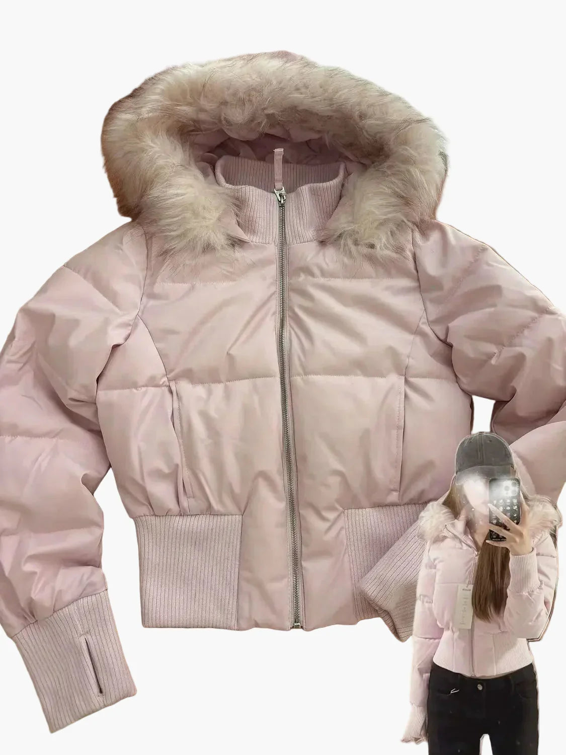Damen Winterjacke mit Kapuze und cropped Schnitt | A&B - 6 - Annoboutique