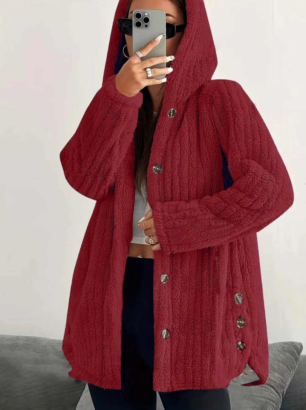 Damenjacke mit Kapuze und Knopfverschluss | A&B - 1 - Annoboutique