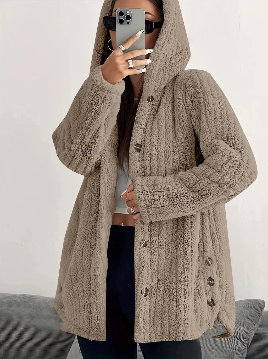 Damenjacke mit Kapuze und Knopfverschluss | A&B - 3 - Annoboutique