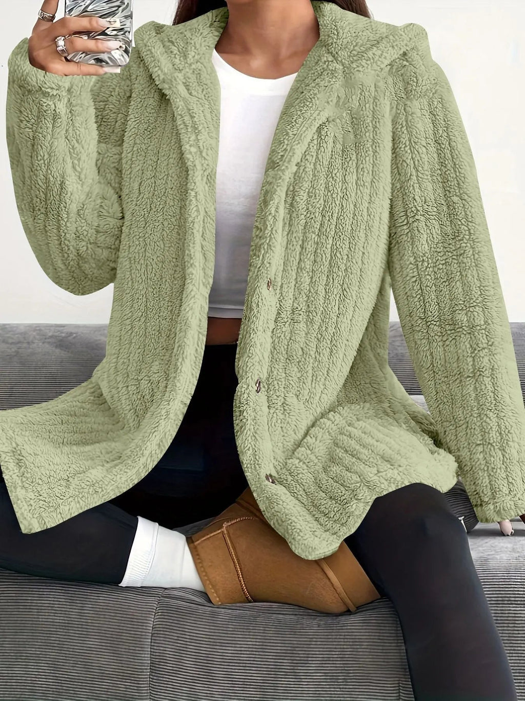 Damenjacke mit Kapuze und Knopfverschluss | A&B - 4 - Annoboutique