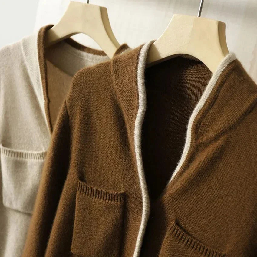 Cardigan Damen mit Knopfverschluss und Taschen | A&B - 10 - Annoboutique