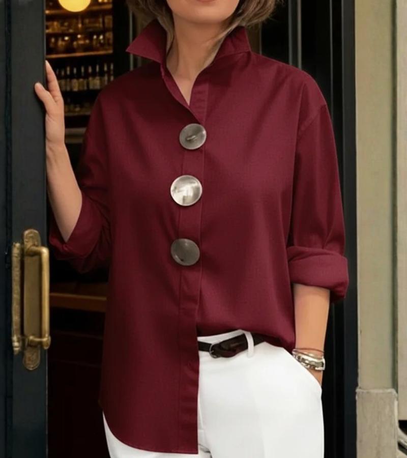 Moderne Damenbluse mit Stehkragen und markanten Knöpfen | A&B - 3 - Annoboutique