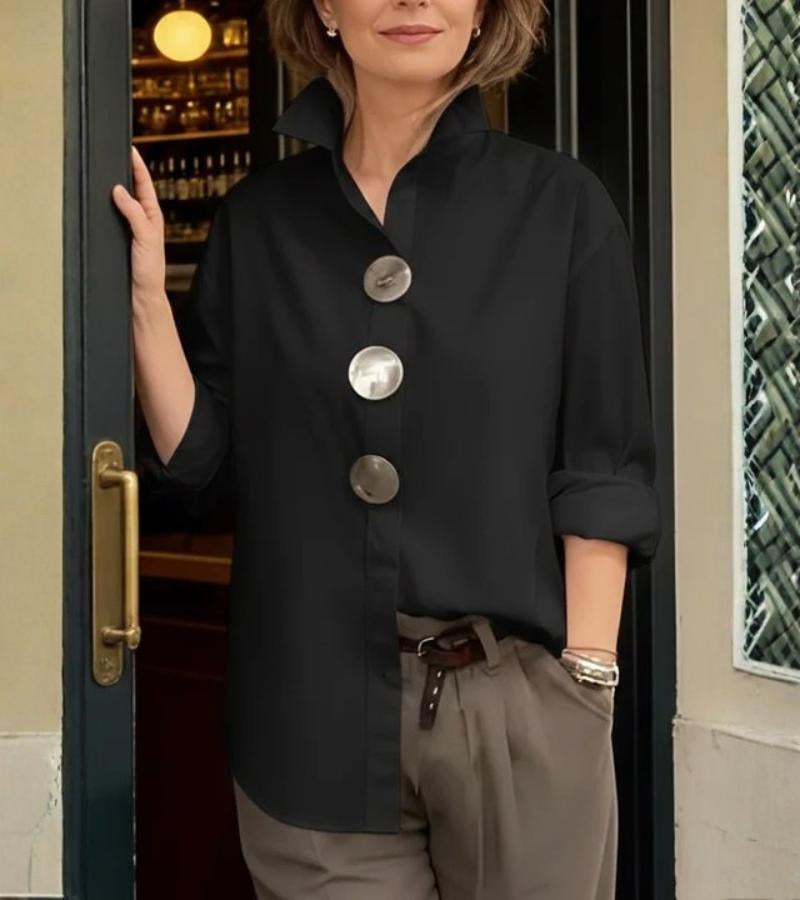 Moderne Damenbluse mit Stehkragen und markanten Knöpfen | A&B - 4 - Annoboutique