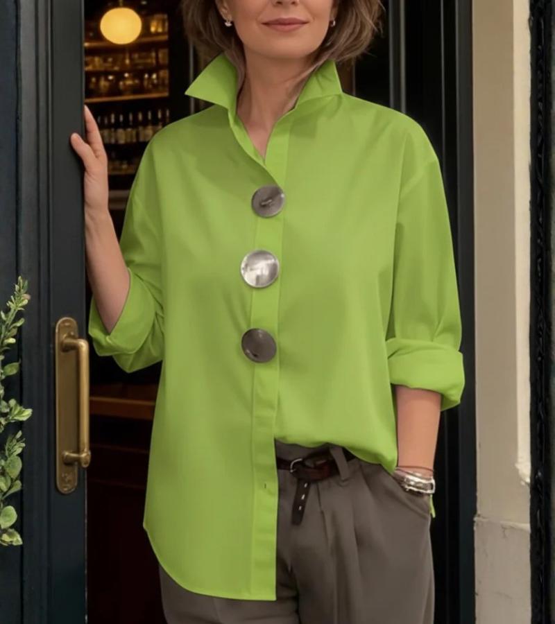 Moderne Damenbluse mit Stehkragen und markanten Knöpfen | A&B - 5 - Annoboutique