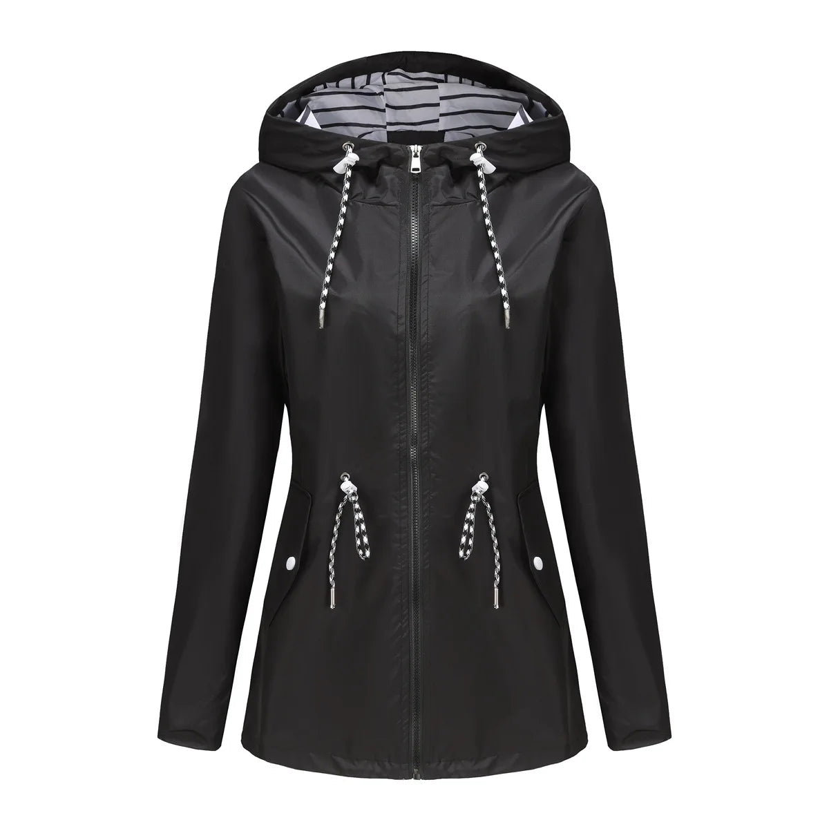Damenjacke mit verstellbarem Taillenzug und Kapuze | A&B - 5 - Annoboutique