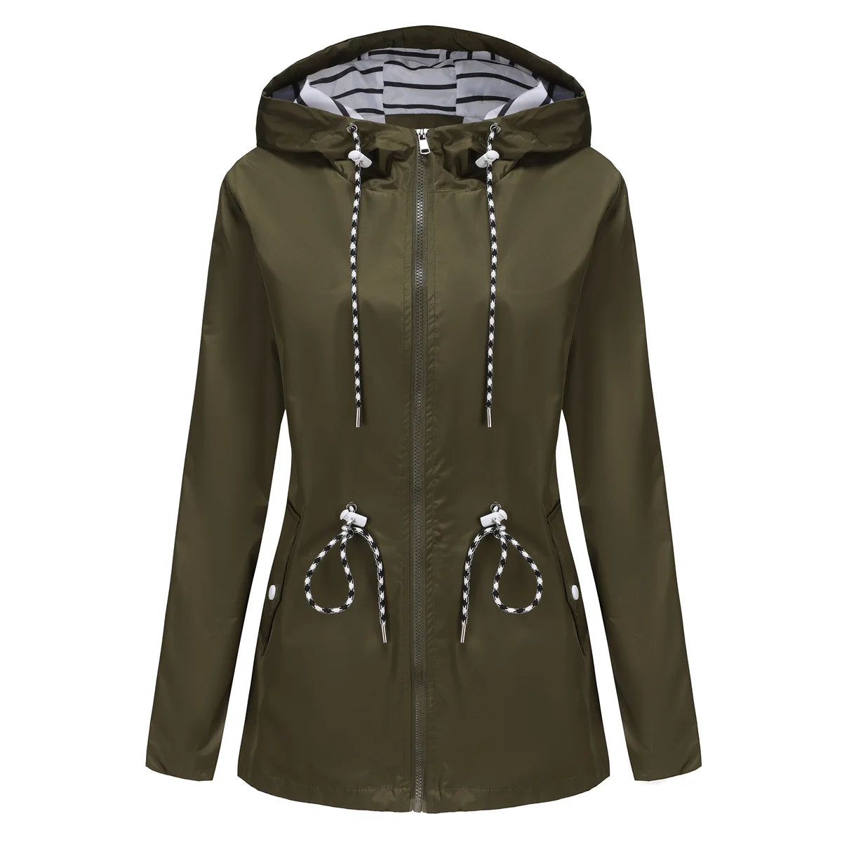 Damenjacke mit verstellbarem Taillenzug und Kapuze | A&B - 6 - Annoboutique