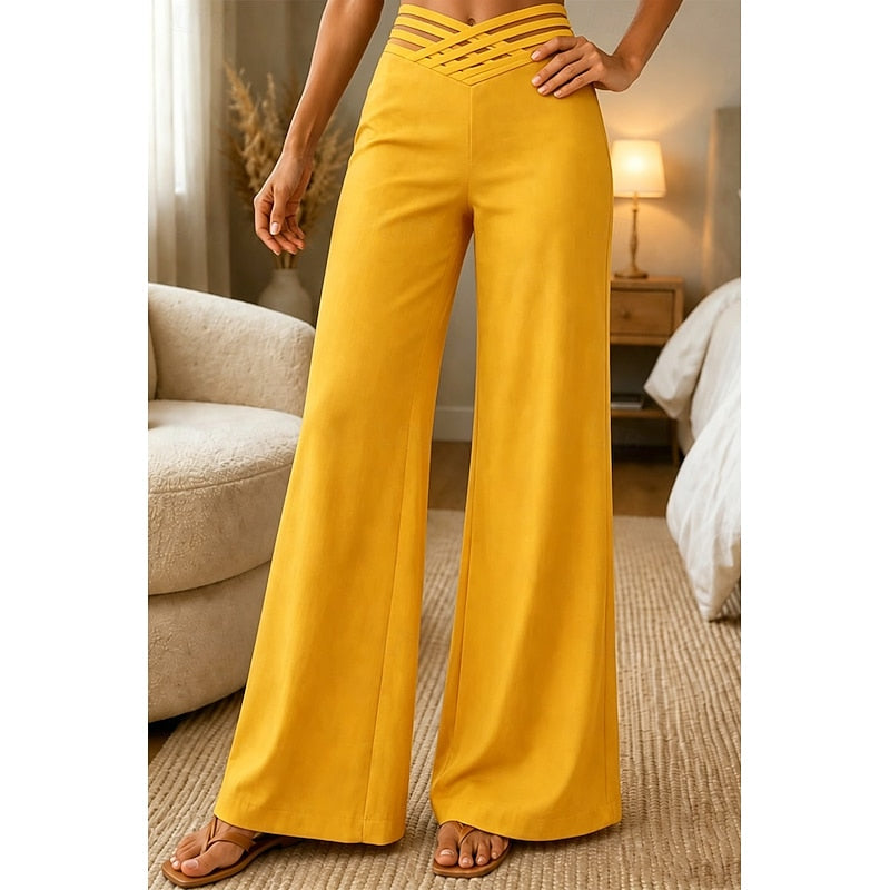Weite Hose Damen mit hohem Bund und Cut-Out-Details | A&B - 8 - Annoboutique