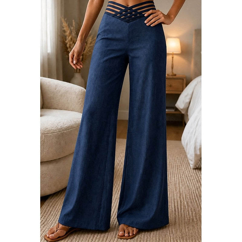 Weite Hose Damen mit hohem Bund und Cut-Out-Details | A&B - 9 - Annoboutique