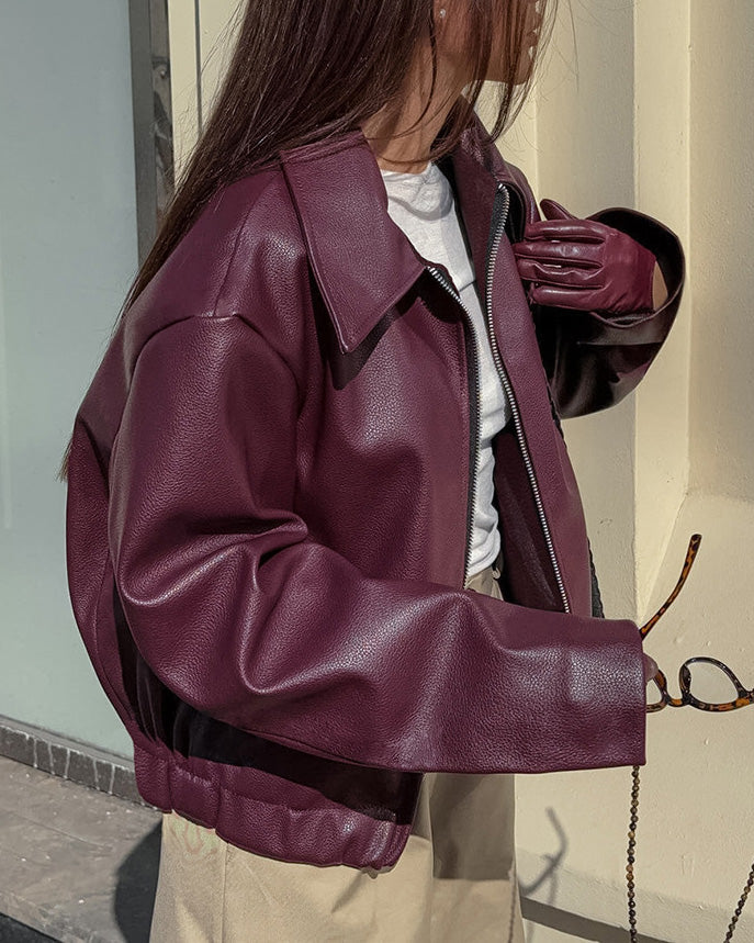 Damen Cropped Jacke mit Oversized Schnitt und Reißverschluss | A&B - 3 - Annoboutique