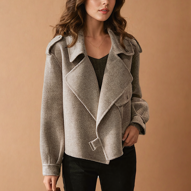 Modische Damenjacke mit breitem Kragen und asymmetrischem Schnitt | A&B - 1 - Annoboutique