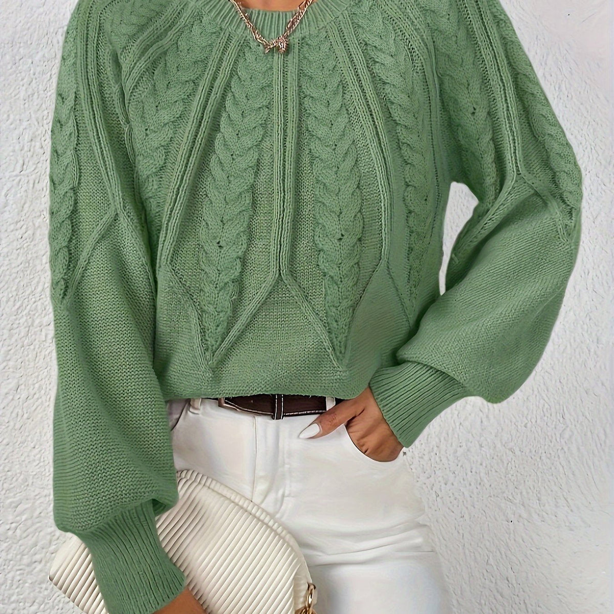 Damen Pullover mit Zopfmuster und lockerer Passform | A&B - 1 - Annoboutique