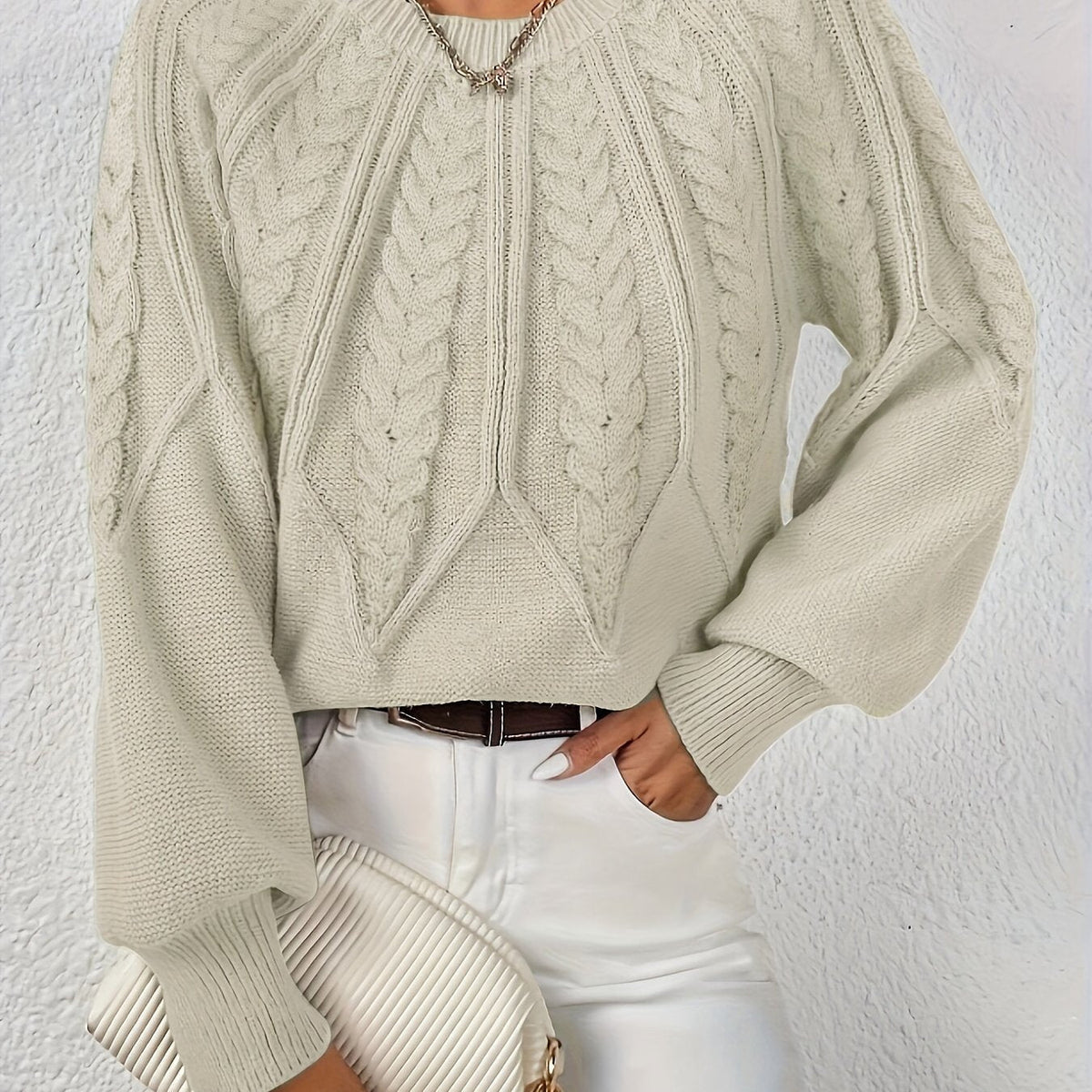 Damen Pullover mit Zopfmuster und lockerer Passform | A&B - 2 - Annoboutique