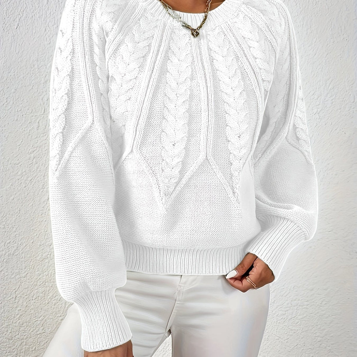 Damen Pullover mit Zopfmuster und lockerer Passform | A&B - 3 - Annoboutique