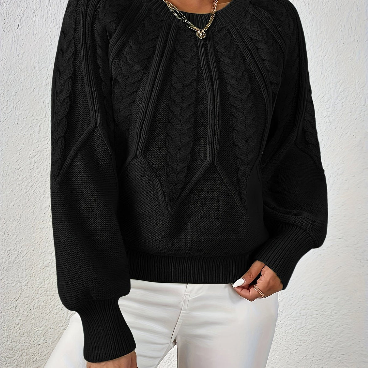 Damen Pullover mit Zopfmuster und lockerer Passform | A&B - 5 - Annoboutique
