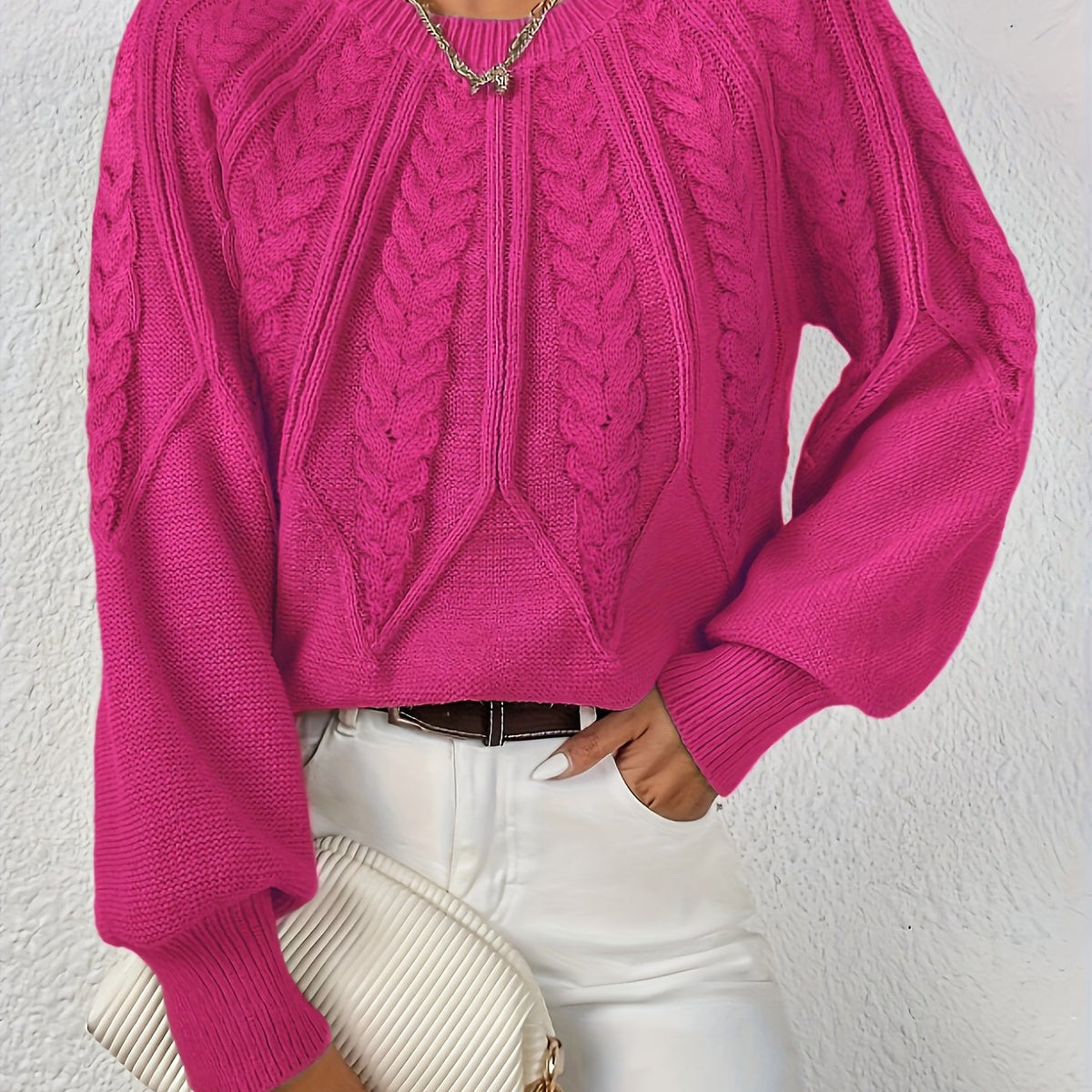 Damen Pullover mit Zopfmuster und lockerer Passform | A&B - 6 - Annoboutique