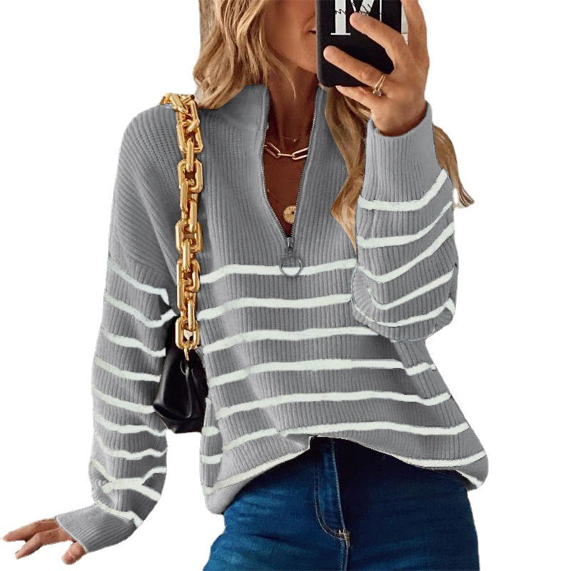 Pullover Damen mit Stehkragen und Reißverschluss | A&B - 6 - Annoboutique