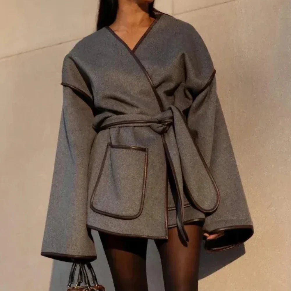 Modische Damenjacke mit Taillengürtel und weitem Schnitt | A&B - 1 - Annoboutique