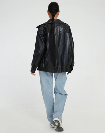 Lederjacke Damen mit weitem Kragen und lockerer Passform | A&B - 6 - Annoboutique