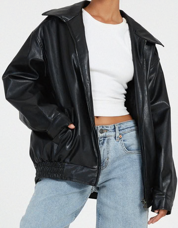Lederjacke Damen mit weitem Kragen und lockerer Passform | A&B - 7 - Annoboutique