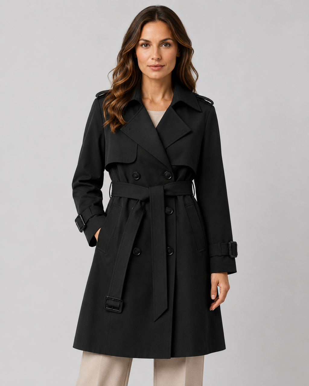 Trenchcoat Damen mit doppelter Knopfleiste und Taillengürtel | A&B - 1 - Annoboutique