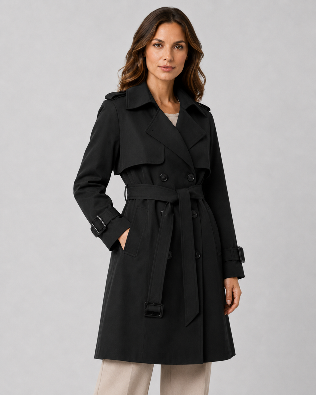 Trenchcoat Damen mit doppelter Knopfleiste und Taillengürtel | A&B - 2 - Annoboutique