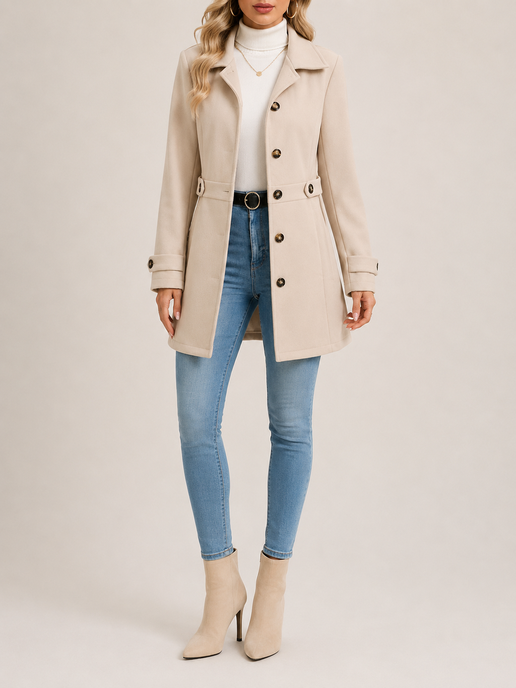 Damen Mantel mit tailliertem Schnitt und modischer Knopfleiste | A&B - 1 - Annoboutique