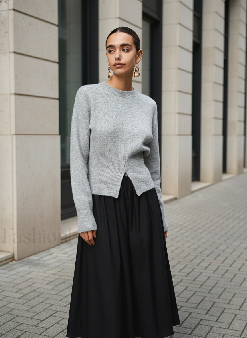 Pullover Damen mit lässigem Schnitt und Reißverschluss-Detail | A&B - 1 - Annoboutique