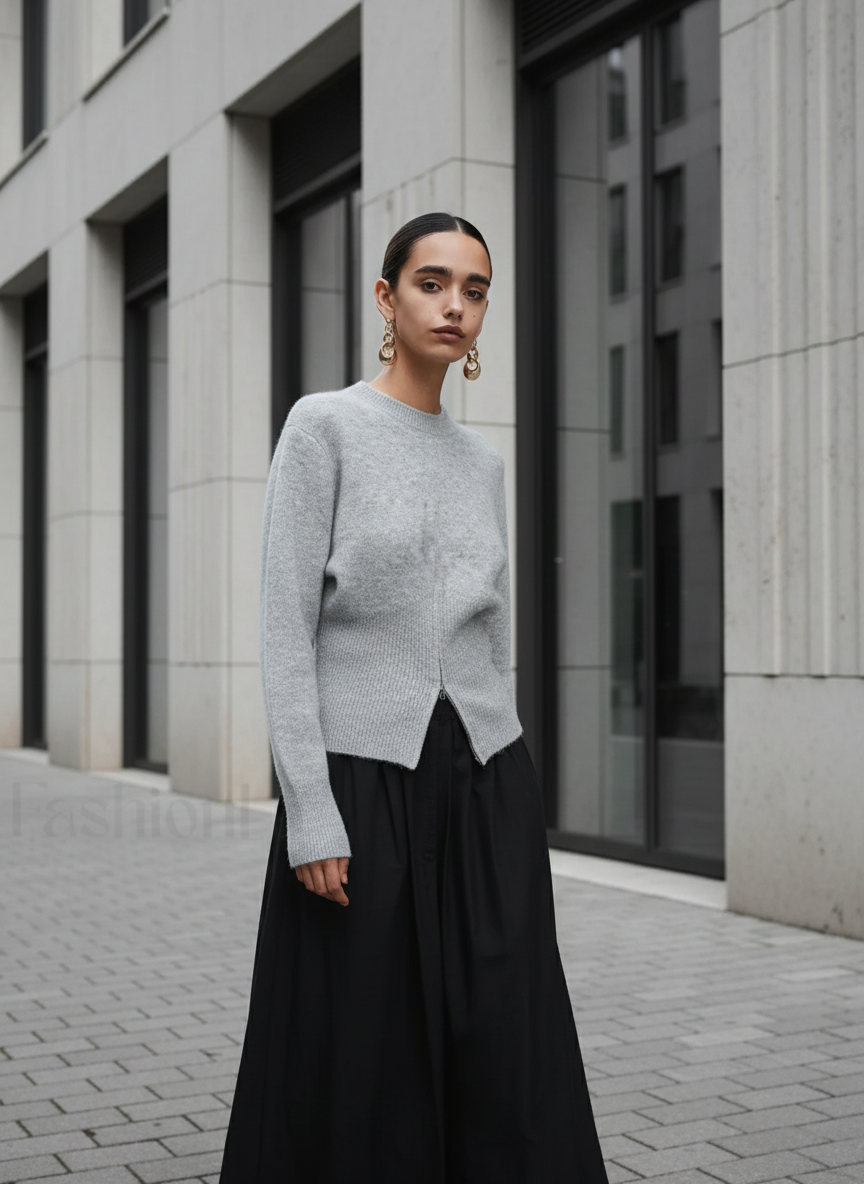 Pullover Damen mit lässigem Schnitt und Reißverschluss-Detail | A&B - 2 - Annoboutique