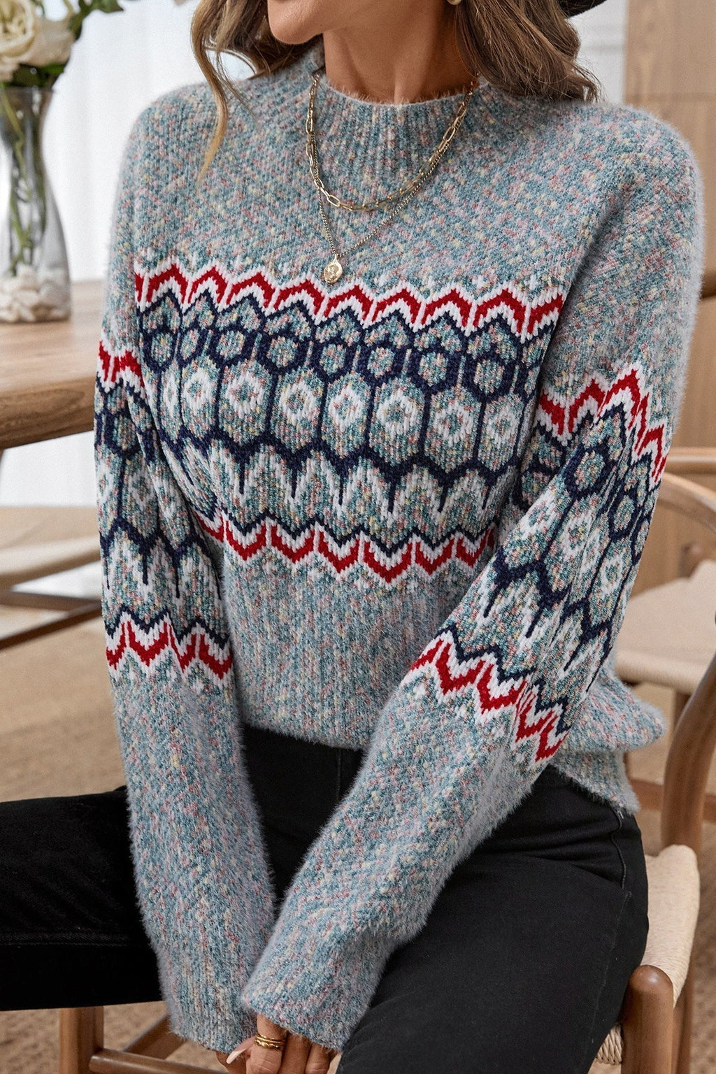 Pullover Damen mit modernem Muster und lässiger Passform | A&B - 1 - Annoboutique