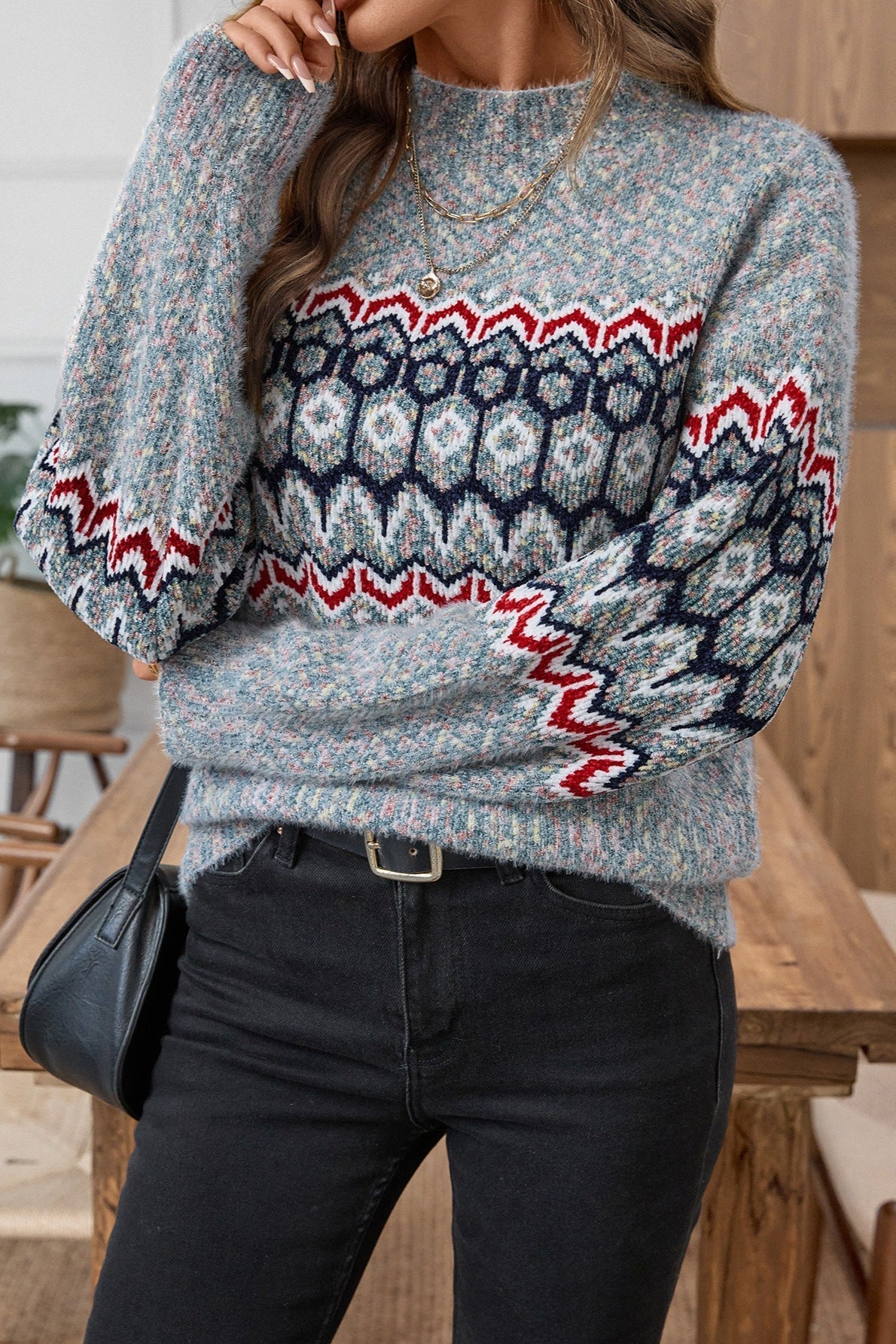 Pullover Damen mit modernem Muster und lässiger Passform | A&B - 5 - Annoboutique