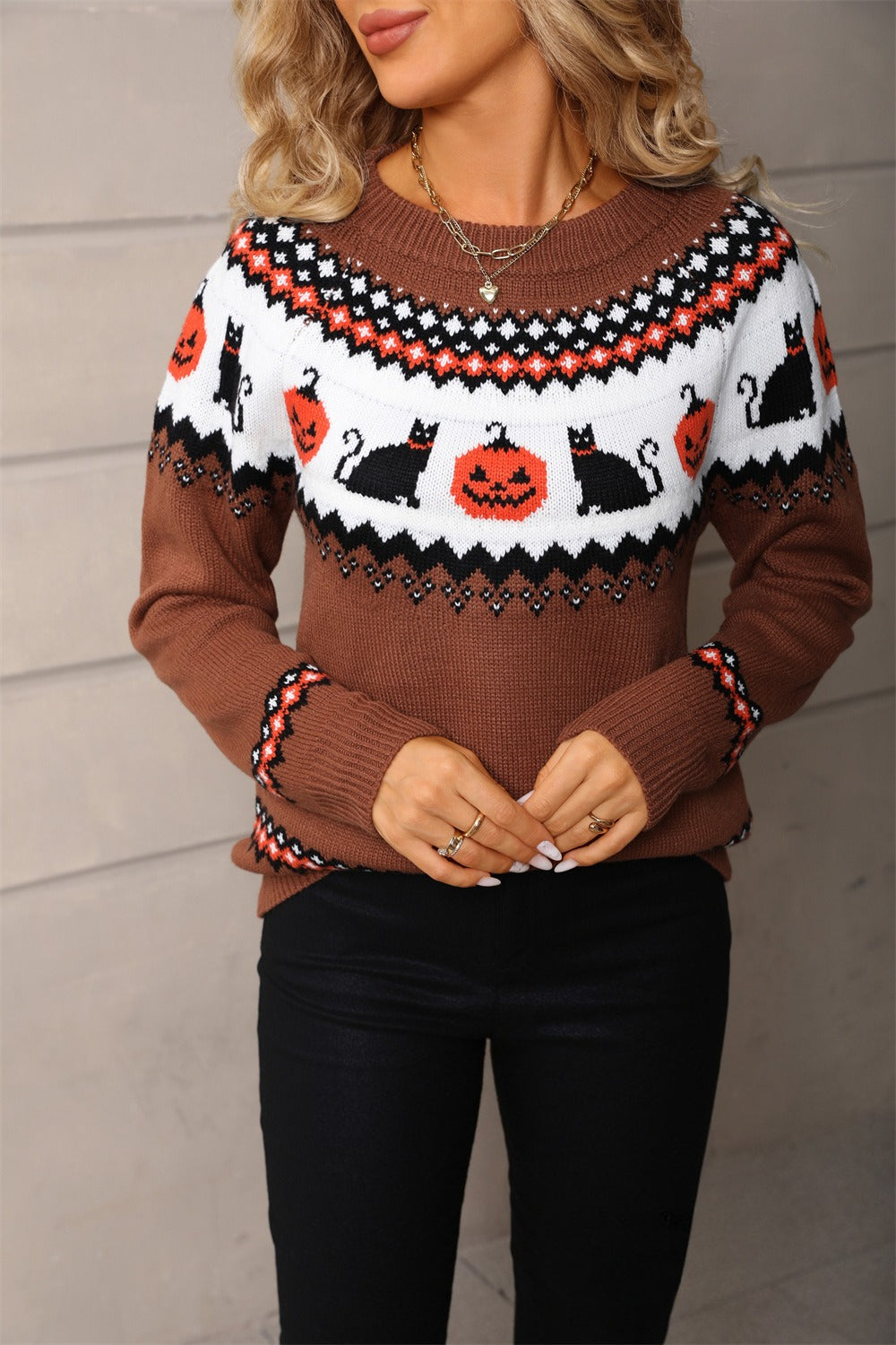 Pullover Damen mit Rundhalsausschnitt und Halloween-Motiv | A&B - 2 - Annoboutique