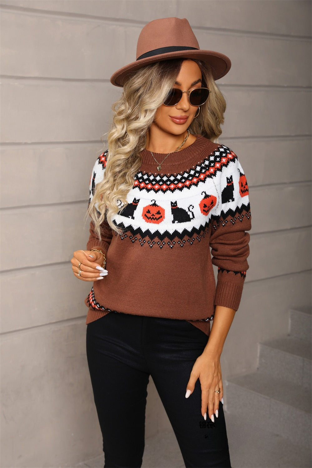 Pullover Damen mit Rundhalsausschnitt und Halloween-Motiv | A&B - 6 - Annoboutique