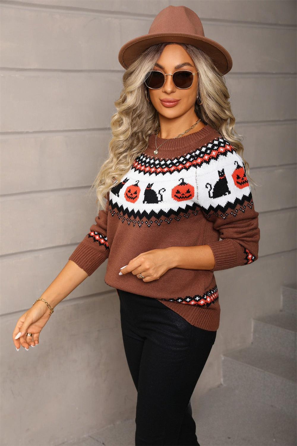 Pullover Damen mit Rundhalsausschnitt und Halloween-Motiv | A&B - 7 - Annoboutique