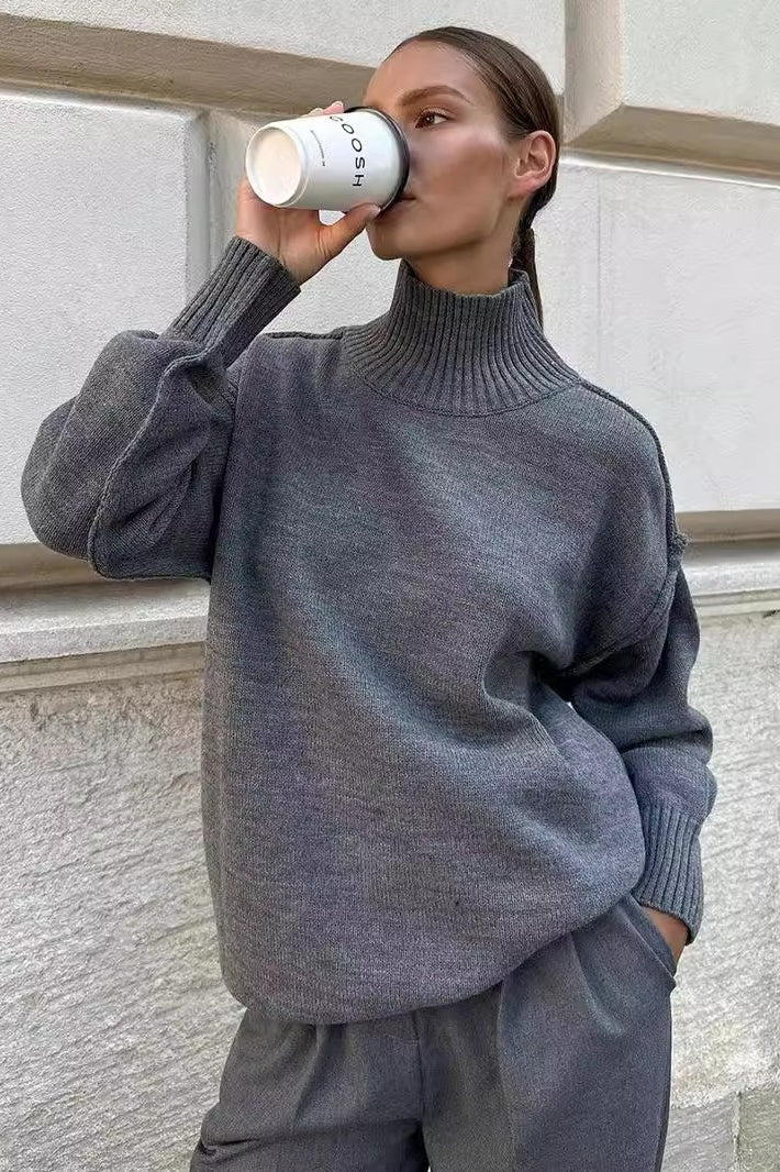 Pullover Damen mit modischem Stehkragen und lässigem Schnitt | A&B - 1 - Annoboutique