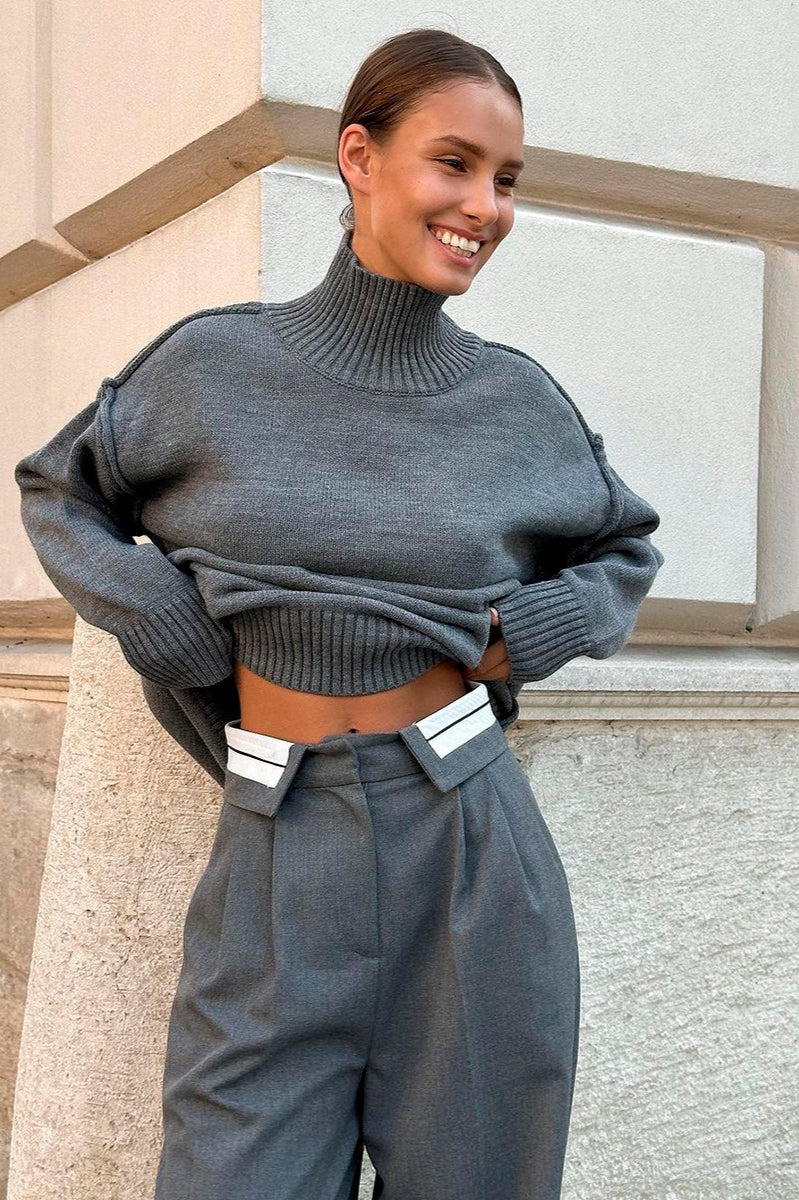 Pullover Damen mit modischem Stehkragen und lässigem Schnitt | A&B - 2 - Annoboutique