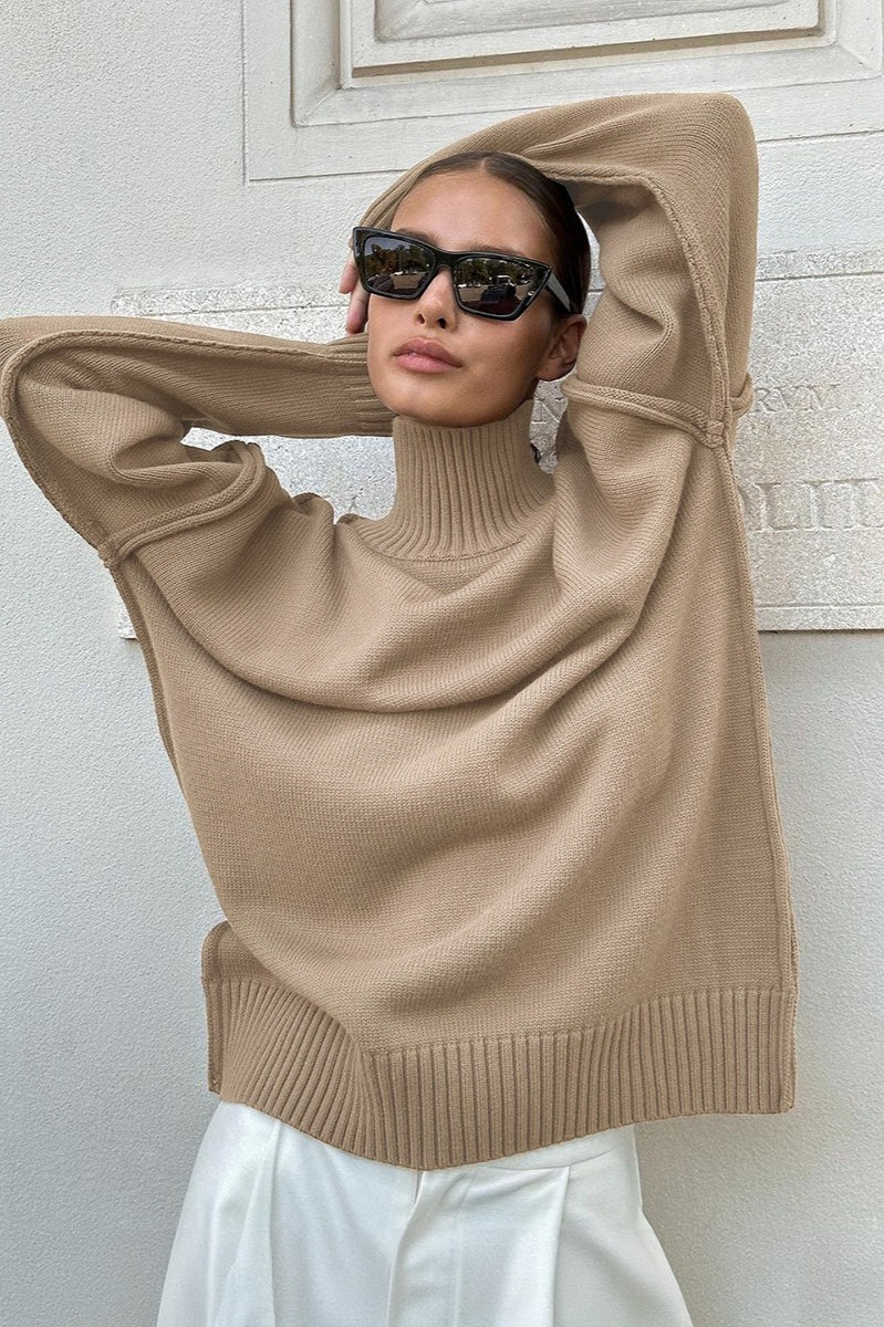 Pullover Damen mit modischem Stehkragen und lässigem Schnitt | A&B - 3 - Annoboutique