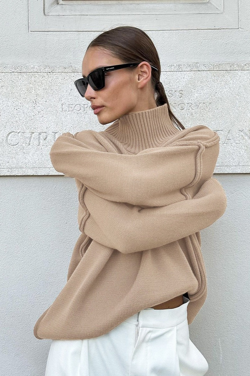 Pullover Damen mit modischem Stehkragen und lässigem Schnitt | A&B - 4 - Annoboutique