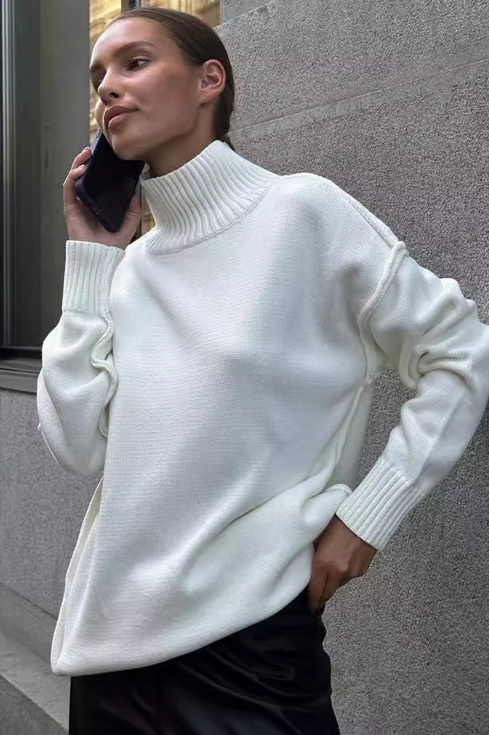 Pullover Damen mit modischem Stehkragen und lässigem Schnitt | A&B - 5 - Annoboutique