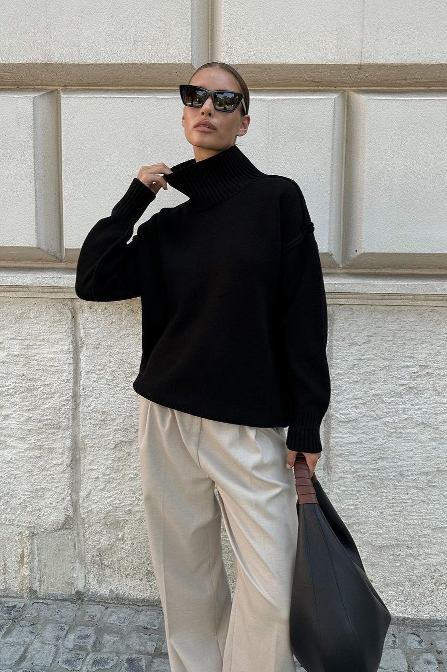 Pullover Damen mit modischem Stehkragen und lässigem Schnitt | A&B - 8 - Annoboutique