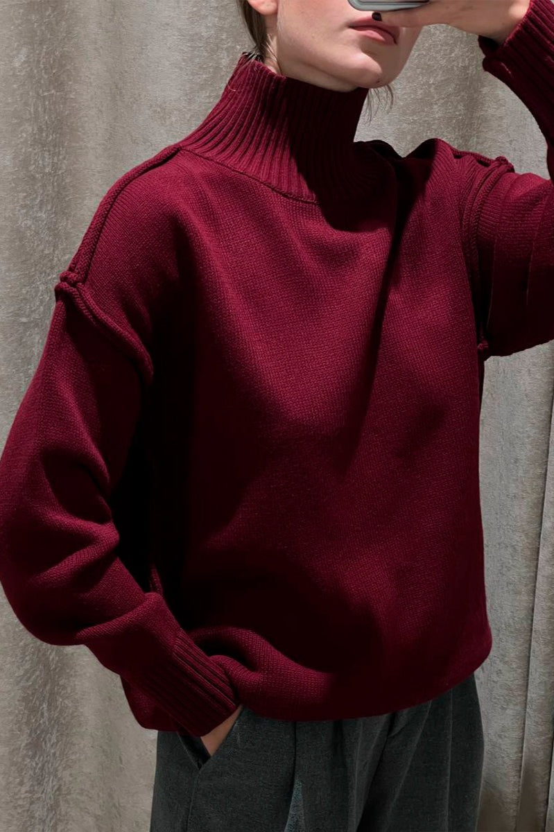 Pullover Damen mit modischem Stehkragen und lässigem Schnitt | A&B - 11 - Annoboutique
