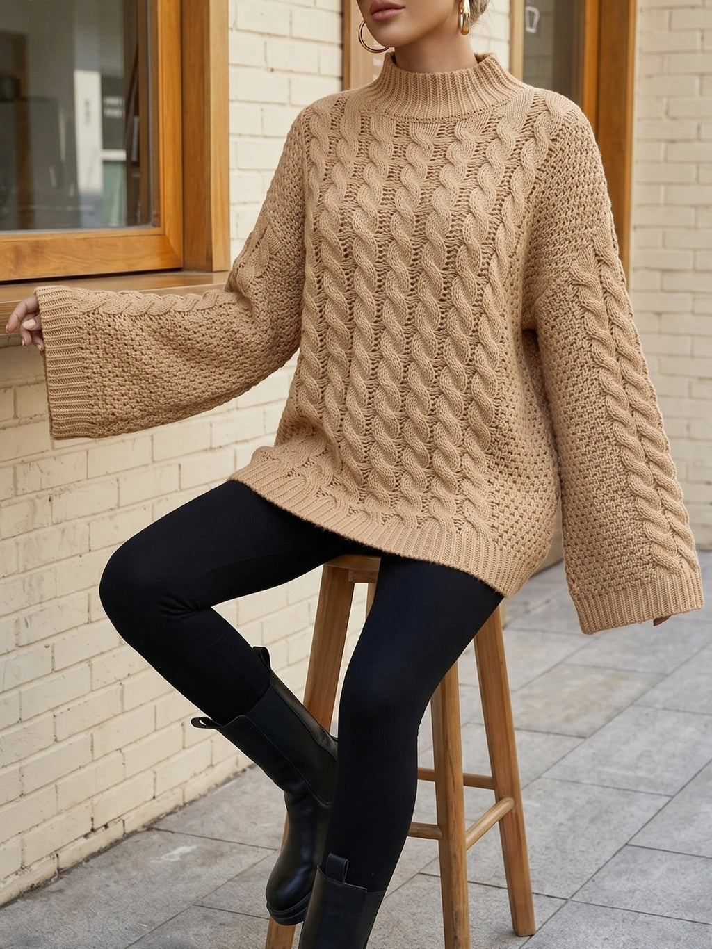 Pullover Damen mit hohem Kragen und weitem Schnitt | A&B - 12 - Annoboutique