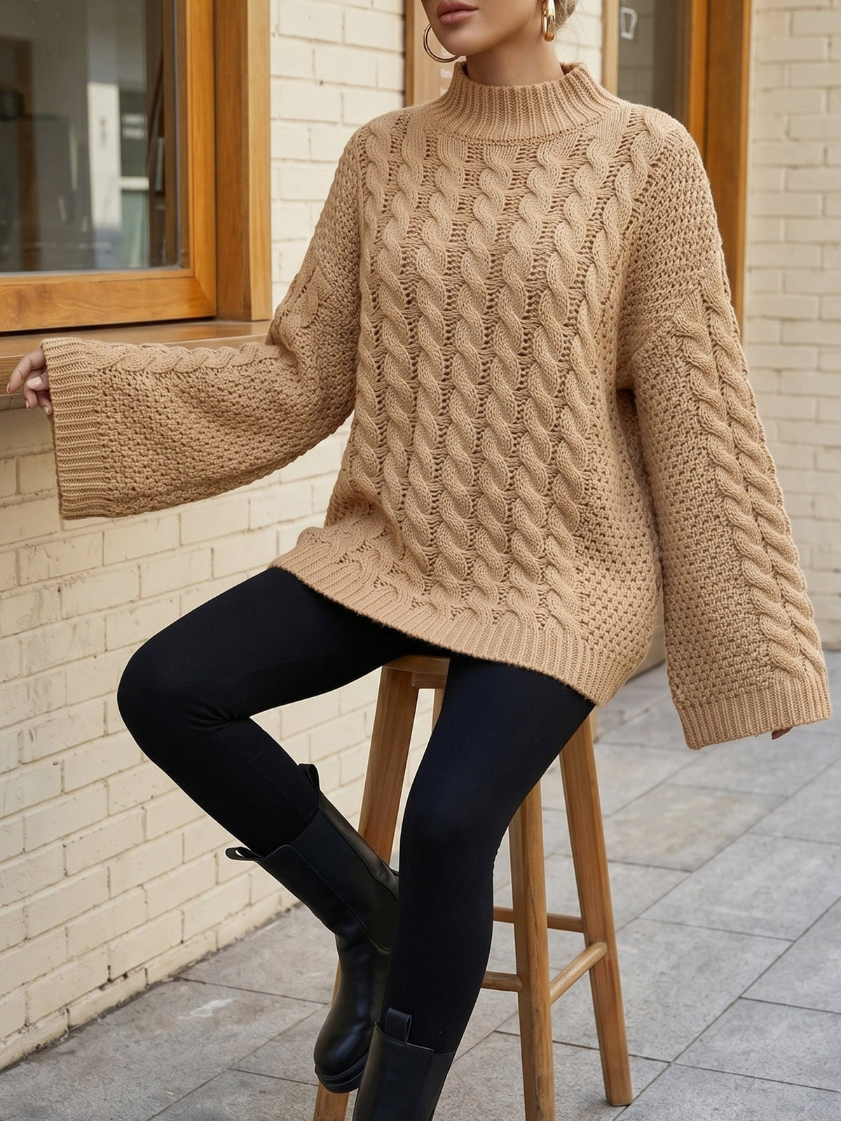 Pullover Damen mit hohem Kragen und weitem Schnitt | A&B - 12 - Annoboutique