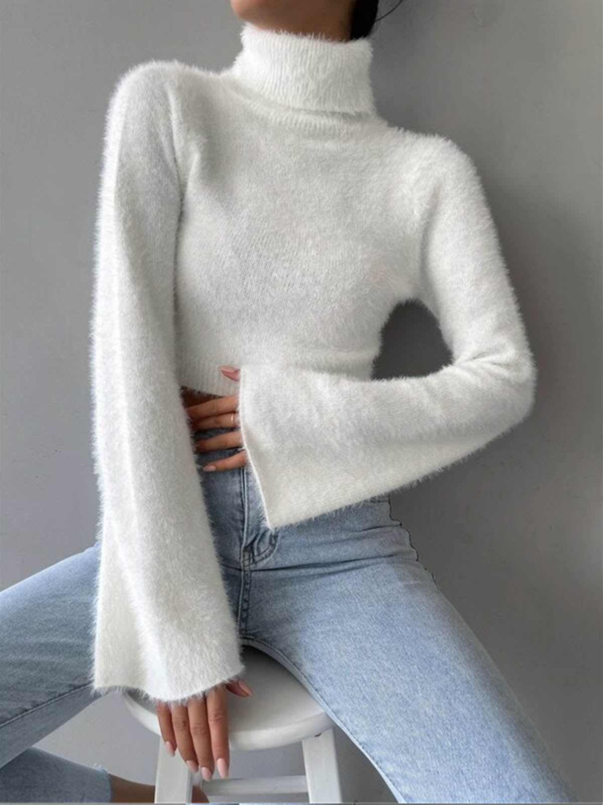 Pullover Damen mit hohem Kragen und weitem Schnitt | A&B - 1 - Annoboutique