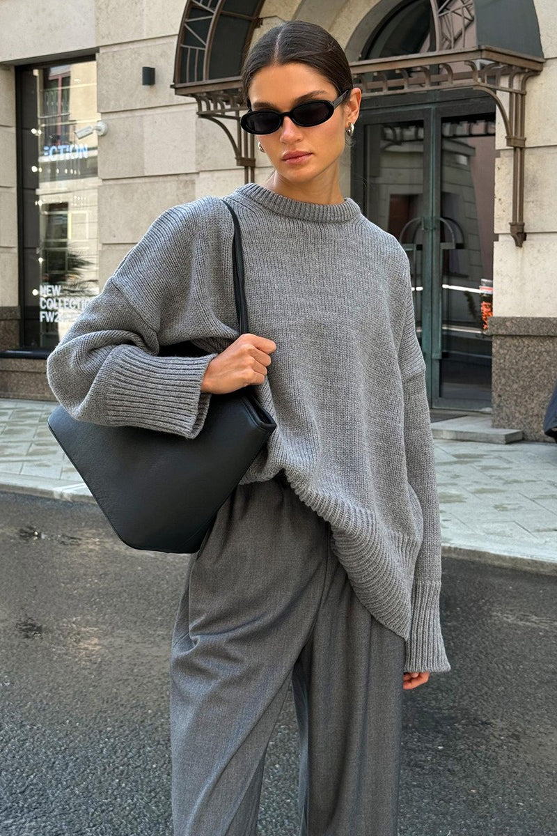 Pullover Damen mit lässigem Schnitt und Rundhalsausschnitt | A&B - 1 - Annoboutique