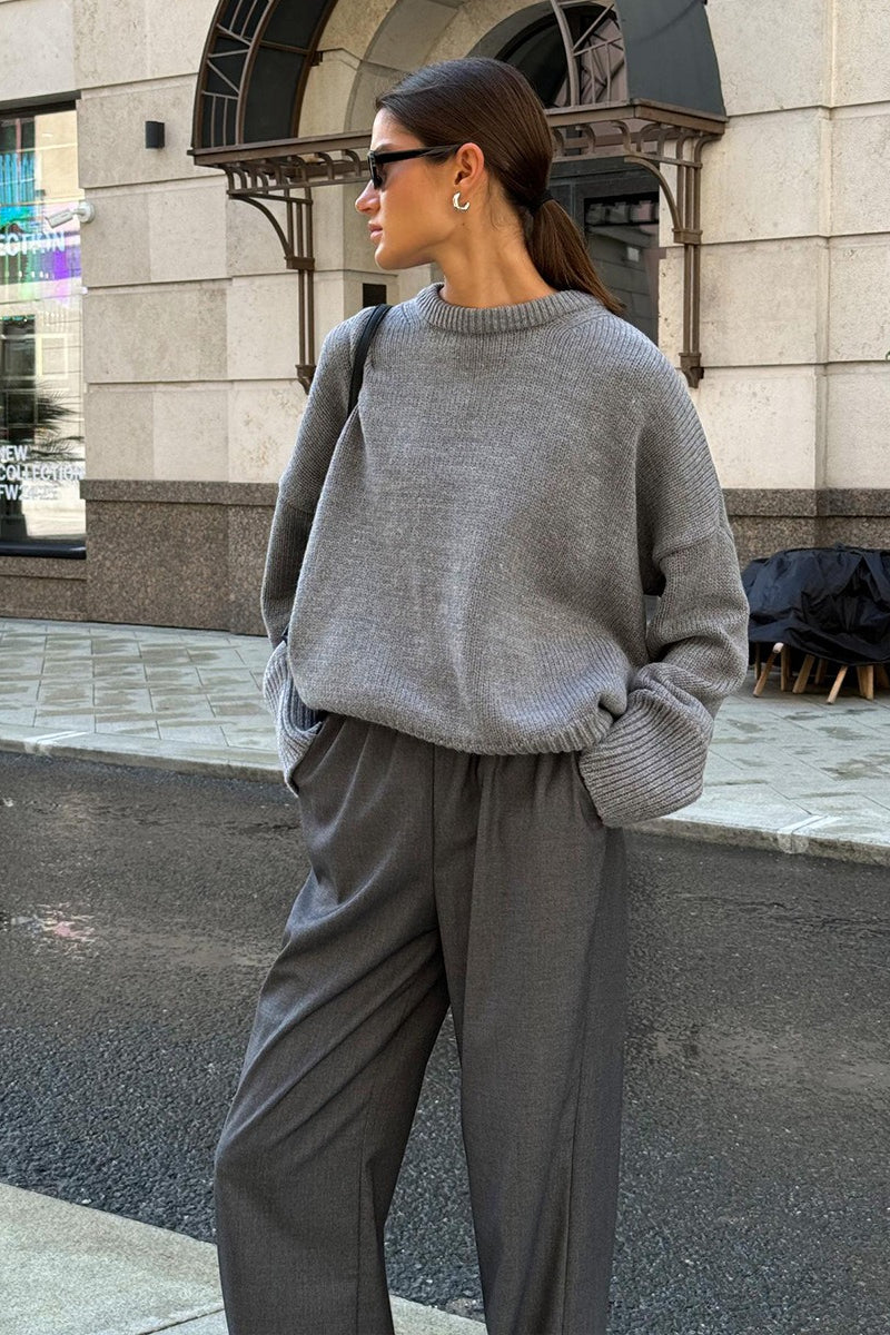 Pullover Damen mit lässigem Schnitt und Rundhalsausschnitt | A&B - 2 - Annoboutique