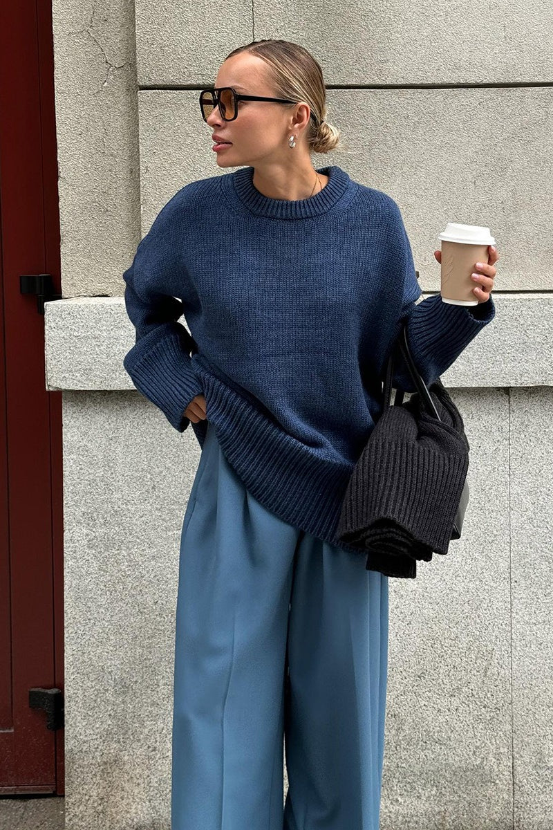 Pullover Damen mit lässigem Schnitt und Rundhalsausschnitt | A&B - 5 - Annoboutique